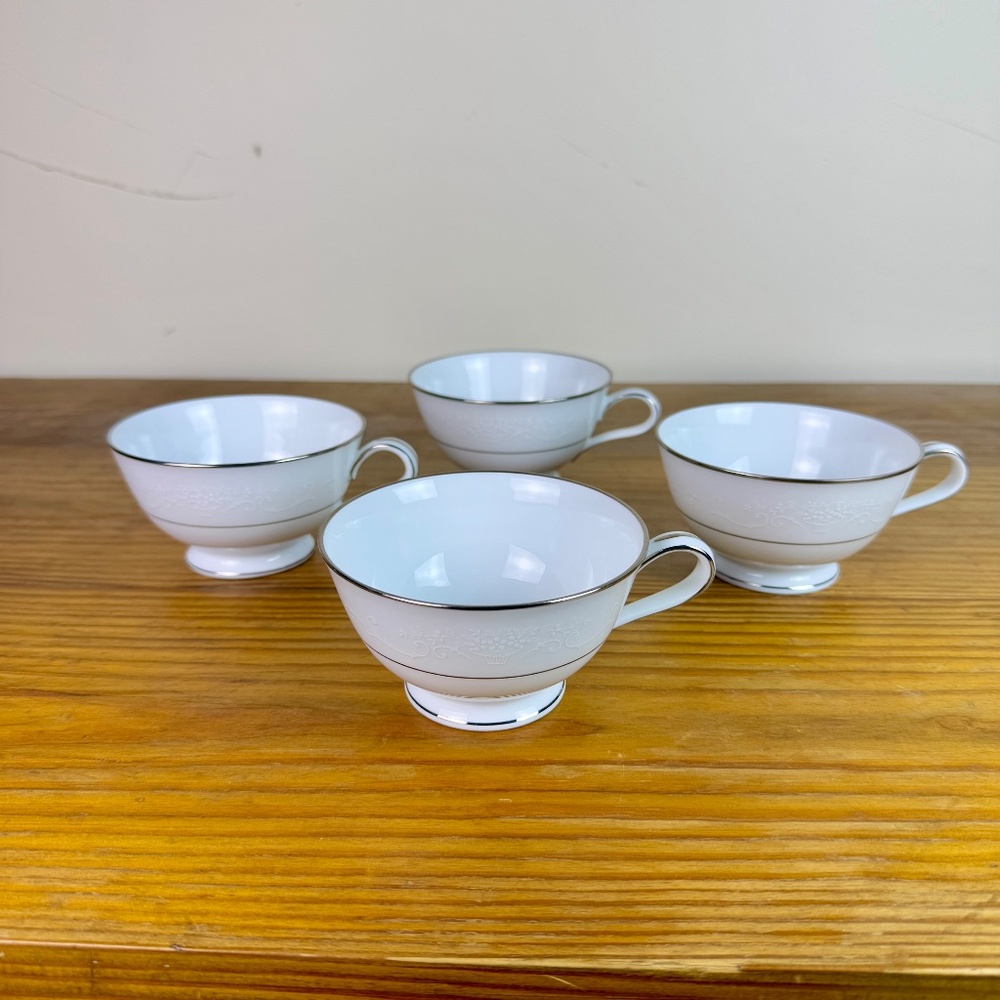 Noritake Whitehall 6115 Footed Teacups with Platinum Trim – Set of 4 - Picture 10 of 10